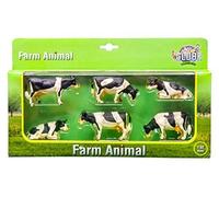 Kids Globe - 570009 - Set De 6 Vaches - Debout Et Couchées - Coffret Cadeau - Échelle 1/32 - Noire/Blanc
