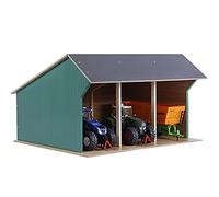 Kids Globe Abri 1:32 (pour jusqu'à 3 véhicules/tracteurs/remorques, Toit à charnière pour la Ferme, Dimensions 45 x 38 x 27 cm) 610193 hangar de ferme inclu