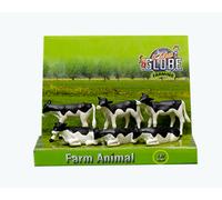 Kids Globe Agriculture - 6pc Veaux Noir+Blanc Debout Couché Ferme 1:3 2 Echelle