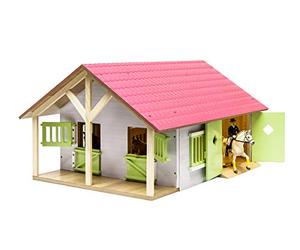 Kids Globe Farming 610168 Cour équestre en Bois 1:24 avec 2 boîtes, Jouet de Cour à Chevaux, avec Toit Pliable Pratique, pour Toutes Les Figurines d'animaux courantes, Rose