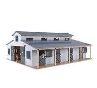 Kids Globe Horses Écurie pour Chevaux (7 Boxes pour Chevaux, avec Surface de Stockage dans Le Toit, échelle 1:24, écurie pour Chevaux Ferme, Accessoires de Ferme pour Enfants, Jouet de Ferme) 610311