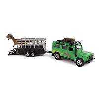 Kids Globe Land Rover vehicle with dinosaur on trailer (the cast, PullBack; 29 cm) 520178