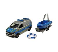 Kids Globe VW Transporter Police avec Bateau DE Die Cast Pull Back 29 cm, Jouet pour Enfants, Bleu