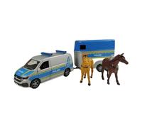 Kids Globe VW Transporter Police avec remorque de Cheval Die Cast Pull Back 28 cm, Jouet pour Enfants 520359