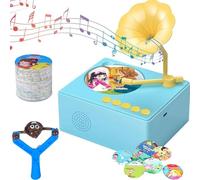 Kids Gramophone with 96 Cards, Children's Phonograph Story Music Player Gift Boys Girls, Toddler Toys, Kids Phonograph Record Player, Musical Sensory Toy Listen with Story & Music (Blue)