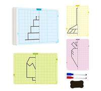 Kids Grid Symmetry Drawing Set - 20 Page Erasable Learning Cards - STEM Art Activity for Fine Motor Skills & Concentration - Educational Writing Training Toy for Home, Nursery & Travel