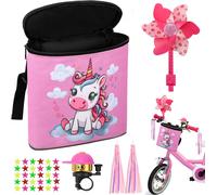 Kids Handlebar Bag,Bicycle Handlebar Bag,Kids Bicycle Handlebar Bag With Bell,Wind Turbine,Air Coils And Bicycle Spokes For Kids,Scooters (Pink)