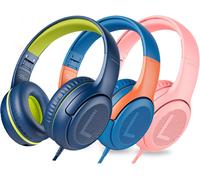 Kids Headphones for School with Microphone 85/94 dB Volume Limiter Jack 3.5 mm Foldable Wired Headphones with Shareport for Girls (Blue Green+Blue Orange+Pink)