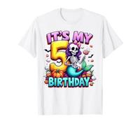 Kids It's My 5th Birthday Girl Halloween Mermaid Skeleton T-Shirt