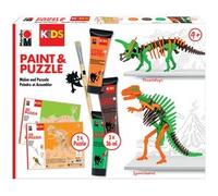 Marabu 0305000000110 - Kids Little Artist Set Dinos, boîte de Peinture et de Puzzle avec 2 Figures d'animaux, 3 x 36 ML de Peinture, végétalien, pour Enfants à partir de 4 Ans