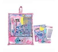 Kids Licensing Set de Papeterie Stitch, Trousse avec Cahier, Couleurs, Stylo et Accessoires Scolaires pour Enfants