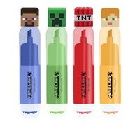 Kids Licensing - Surligneurs fluorescents Minecraft Pack de 4 couleurs - Feutres pastel pour étudier, bureau et fournitures scolaires