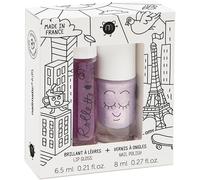 Kids Lovely City Coffret Vernis Enfant + Lip Gloss Enfant Fruité - Vernis Enfant Fille Non Toxique - Vernis Rose Nacré + Brillant À Lèvres Naturel Mûre - Dès 5 Ans