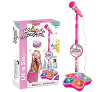 Kids Microphone with Adjustable Stand, All-in-One Karaoke Microphone Toy for Singing and Music Play for Toddlers and Children, Birthday Party Toy (Pink)