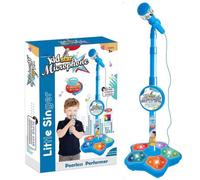 Kids Microphone with Adjustable Stand, All-in-One Karaoke Microphone Toy for Singing and Music Play for Toddlers and Children, Birthday Party Toy (Blue)