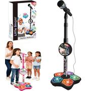 Kids Microphone with Adjustable Stand - Multifunctional Toddler Karaoke Machine, Musical Singing Toy with Speaker & Lights, Compatible with Phones, for Children (Black)