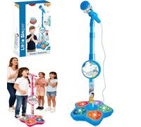 Kids Microphone with Adjustable Stand - Multifunctional Toddler Karaoke Machine, Musical Singing Toy with Speaker & Lights, Compatible with Phones, for Children (Blue)