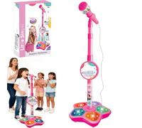 Kids Microphone with Adjustable Stand - Multifunctional Toddler Karaoke Machine, Musical Singing Toy with Speaker & Lights, Compatible with Phones, for Children (Pink)