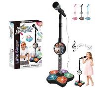 Kids Microphone with Stand, 2026 New Kids Karaoke Microphone Toy, with Speaker and LED, Portable Singing Machine with Echo, Christmas Birthday Gifts, for Daily Concert Fun (Black)