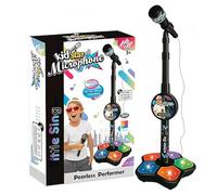 Kids Microphone with Stand, All in One Microphone Toy, Portable Karaoke Machine with Music & Light, Adjustable Height (Black)
