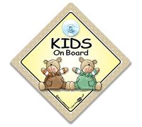 Kids on Board, Kid sur la planche, sur panneau Board, voiture, ours marron et vert, bébéà bord, autocollant, Sticker pare-chocs, Baby on Board Sign, enfant sur panneau, signe pour voiture