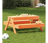 Kids Picnic Table with Sandbox - Durable Solid Pine Wood Outdoor Play Table for Children, Convertible Sand Pit & Activity Center for Garden, Park, School (Brown Wax, 99.5x105x52cm, Max Load 60kg)