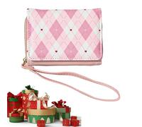 Kids Purse, 10.5x3x8cm Lovely Plaid Bifold Short Wallet,Large Capacity Multiple Card Slots Girl Kids Wallet |Comfortable Carry Strap For Children Teenage Adult Women Holiday Birthday Travel Shopping