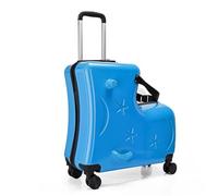 Kids Ride On La Valise Sac de voyage, bagage à roulettes pour avec pédales, accessoire de guidon, bagage jouet enroulable, boîte équipée d'une ceinture de sécurité, Bleu lac, Consulte la