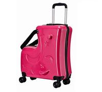 Kids Ride On La Valise Sac de voyage, bagage à roulettes pour avec pédales, accessoire de guidon, bagage jouet enroulable, boîte équipée d'une ceinture de sécurité, rose rouge, Consulte la