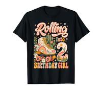 Kids Rolling Into 2nd Birthday Girl Boho Cactus Roller Skate T-Shirt
