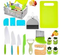 Kids Safety Kitchen Knife Set,17 Piece Montessori Knives with Vegetable Cutters,Wave Cutters and Chopping Board for Kids Ages 3 and Up