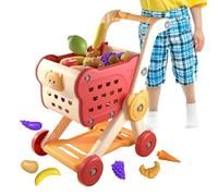 Kids Shopping Cart Toy, Interactive Grocery Store Games For Toddler, Pretend Play Toy Shopping Basket Set with Food Accessories, Boys Teens Girls Children