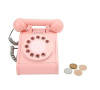 Kids Simulation Telephone Pink Old Fashioned Rotatable Dial Telephone Retro Design Wooden Simulation Retro Dial Phone Toy for Children Play and Learning (Roseate)