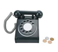 Kids Simulation Telephone Pink Old Fashioned Rotatable Dial Telephone Retro Design Wooden Simulation Retro Dial Phone Toy for Children Play and Learning (Black)