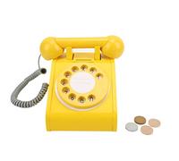 Kids Simulation Telephone Pink Old Fashioned Rotatable Dial Telephone Retro Design Wooden Simulation Retro Dial Phone Toy for Children Play and Learning (Yellow)