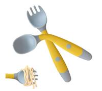 Kids Spoons and Forks Set, Bendable Silicone Toddler Utensils with Round Handles, Safe Tableware Cutlery Sets, Learning Fork & Spoon for Self-Feeding and Training, Green, Yellow, Purple