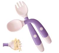 Kids Spoons and Forks Set, Bendable Silicone Toddler Utensils with Round Handles, Safe Tableware Cutlery Sets, Learning Fork & Spoon for Self-Feeding and Training, Green, Yellow, Purple