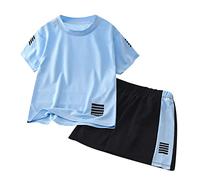 Kids Sportswear Set 2PCS Quick-Dry Short Sleeve Tee & Elastic Waist Shorts Boys Girls Summer Active Outfit Gym Play Clothes (Sky Blue, 4-5 Years) w29n