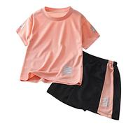 Kids Sportswear Set 2PCS Quick-Dry Short Sleeve Tee & Elastic Waist Shorts Boys Girls Summer Active Outfit Gym Play Clothes (Pink, 12-18 Months) w19n
