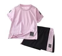 Kids Sportswear Set 2PCS Quick-Dry Short Sleeve Tee & Elastic Waist Shorts Boys Girls Summer Active Outfit Gym Play Clothes (Purple, 18-24 Months) w20n