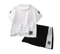 Kids Sportswear Set 2PCS Quick-Dry Short Sleeve Tee & Elastic Waist Shorts Boys Girls Summer Active Outfit Gym Play Clothes (White, 4-5 Years) w36n