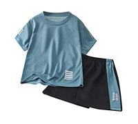 Kids Sportswear Set 2PCS Quick-Dry Short Sleeve Tee & Elastic Waist Shorts Boys Girls Summer Active Outfit Gym Play Clothes (Green, 18-24 Months) w99n