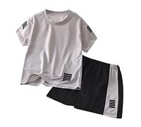 Kids Sportswear Set 2PCS Quick-Dry Short Sleeve Tee & Elastic Waist Shorts Boys Girls Summer Active Outfit Gym Play Clothes (Grey, 8-9 Years) w12n
