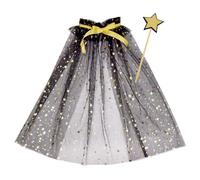 Kids Star Wand Sheer Cloak Set Pour Les Fêtes Photographie Cape Confortable En Tulle Avec Des Performances Fête Bâton Magique Assortie