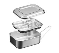 Kids Steel Lunch Box, Double Layers Stainless Steel Lunchbox With 3 Compartments, Versatile Leakproof Lid Condiment Container Food Storage Box, Easily Transportable For Kids Adults Men Women