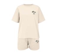 Kids Summer Clothes 2-Piece Set Boys Girls Coconut Tree Print T-Shirt & Shorts, Sporty Beach Outfit for Toddlers (Khaki, 7-8 Years) o32o