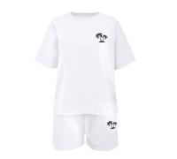 Kids Summer Clothes 2-Piece Set Boys Girls Coconut Tree Print T-Shirt & Shorts, Sporty Beach Outfit for Toddlers (Red, 5-6 Years) o49o