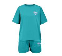 Kids Summer Clothes 2-Piece Set Boys Girls Coconut Tree Print T-Shirt & Shorts, Sporty Beach Outfit for Toddlers (Beige, 12-13 Years) o98o