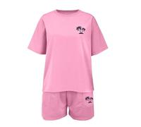 Kids Summer Clothes 2-Piece Set Boys Girls Coconut Tree Print T-Shirt & Shorts, Sporty Beach Outfit for Toddlers (Pink, 9-10 Years) o39o