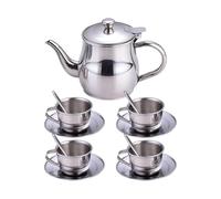 Kids Tea Set | 330ml Stainless Steel Teapot With Filter And 4x70ml Cups | Lightweight Role-Play Kitchen Toy For Birthday Party, Preschool, Classroom, Home Playroom Fun